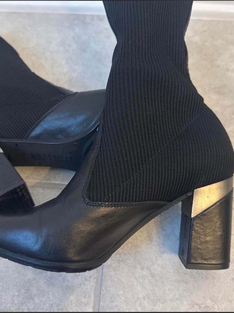 Black Stretch Sock Block-Heel Booties